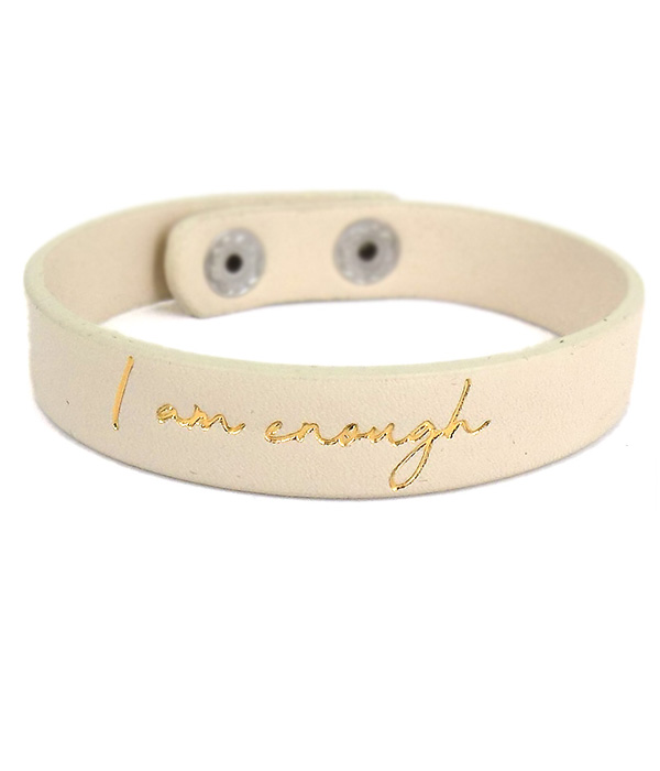 Religious theme leatherette bracelet - i am enough
