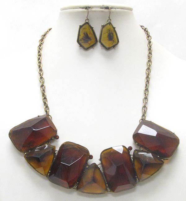 Facet multi acrylic stone bib style necklace earring set