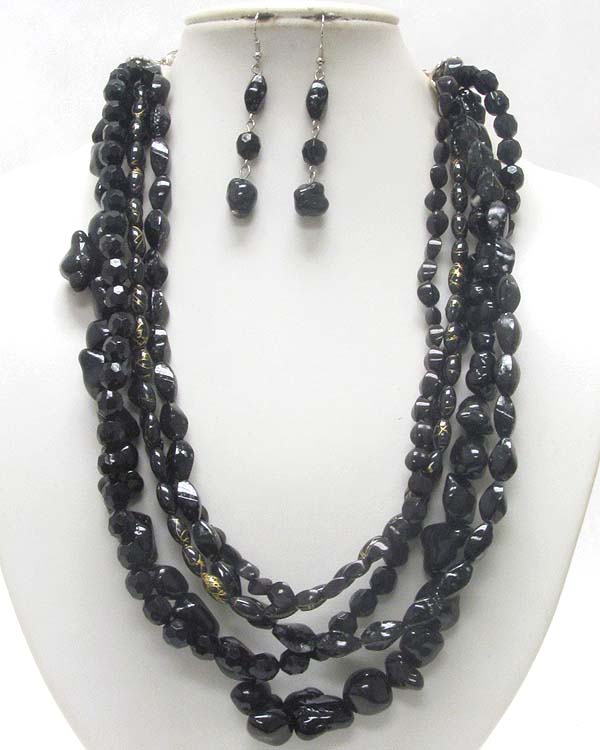 Multi row multi beads necklace set