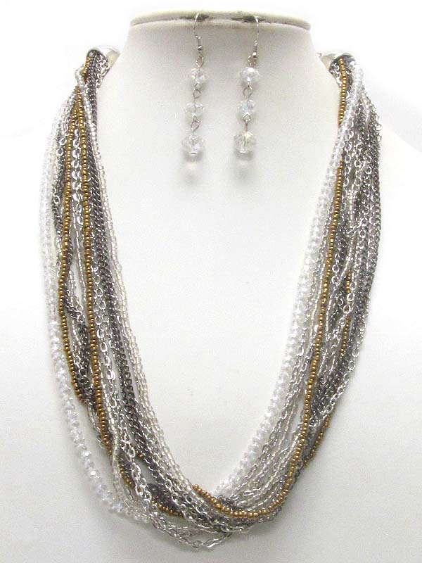 Multi chipstone and chain necklace earring set
