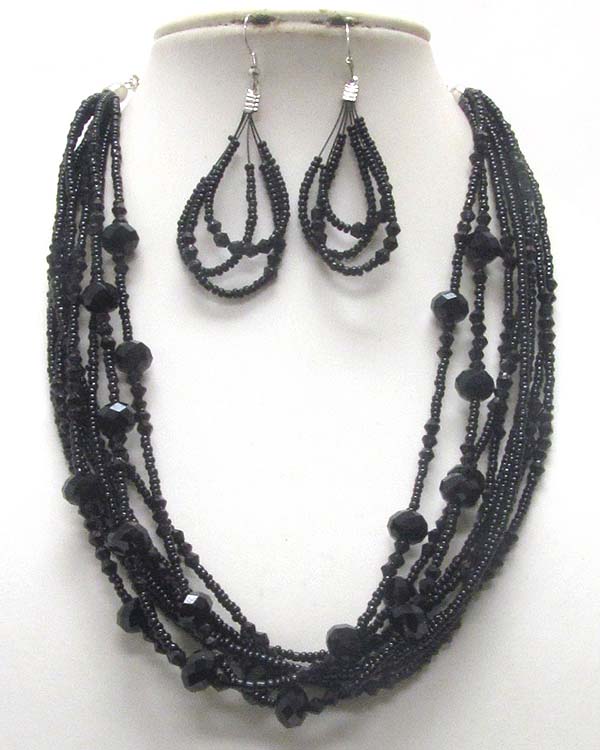 Multi strand facet multi beads necklace earring set