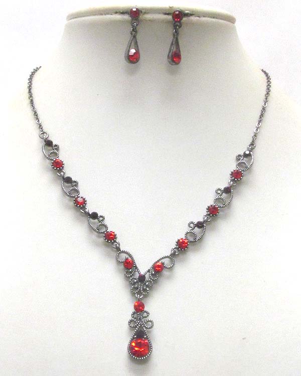 Austrian crystal simple y drop necklace and earring set