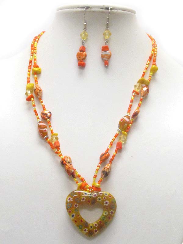 Murano heart pendant necklace earring set