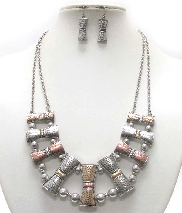 Metal art bar and ball link necklace earring set