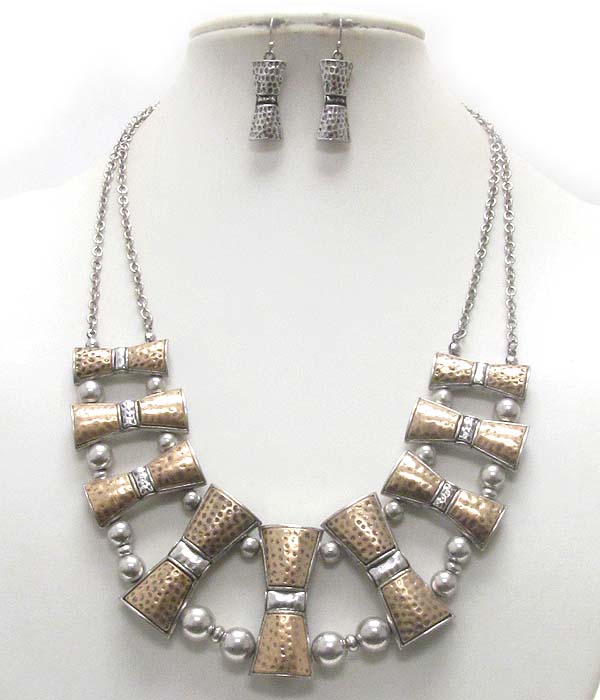 Metal art bar and ball link necklace earring set