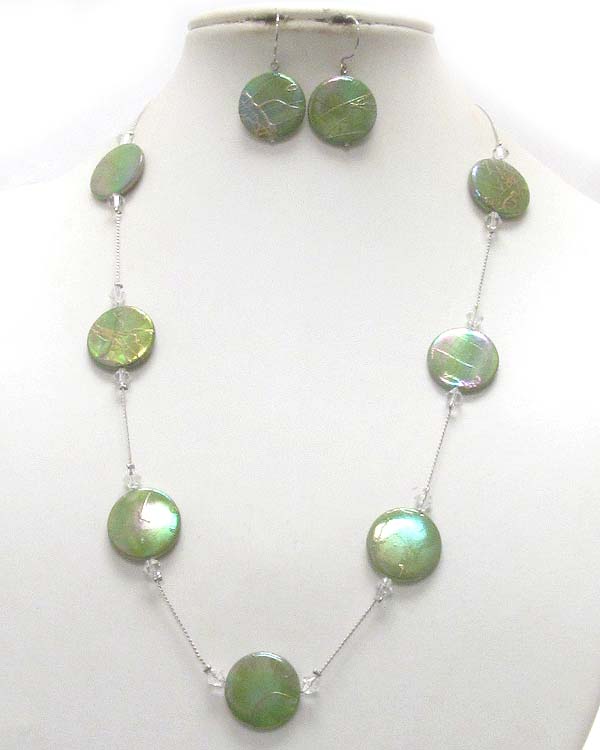 Multi round shell art disk link necklace earring set