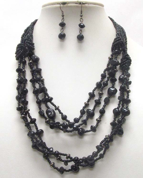 Multi layer glass beads link necklace earring set